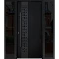 Front Exterior Prehung Steel Door / Deux 6078 Black Enamel / 2 Sidelight Exterior Windows Sidelites/ Entry Metal Modern Painted W12+36+12" x H80" Right hand Inswing Black