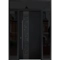 Front Exterior Prehung Steel Door / Deux 6078 Black Enamel / 2 Sidelight and Transom Window Sidelite / Entry Metal Modern Painted W12+36+12" x H80+16" Right hand Inswing Black