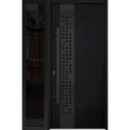 Front Exterior Prehung Steel Door / Deux 6078 Black Enamel / Sidelight Exterior Window Sidelite / Entry Metal Modern Painted W36+16" x H80" Right hand Inswing Black