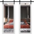 Sturdy Double Barn Door with Mirror | Lucia 1299 Matte Black | 13FT Rail Hangers Heavy Set | Solid Panel Interior Doors-64" x 84" (2* 32x84) White