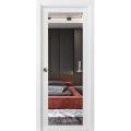 Sliding French Pocket Door | Lucia 1299 White Silk with Mirror | Kit Trims Rail Hardware | Solid Wood Interior Bedroom Sturdy Doors White