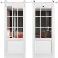Sturdy Double Barn Door with | Felicia 3599 White Silk with Clear Glass | 13FT Rail Hangers Heavy Set | Solid Panel Interior Doors-48" x 96" (2* 24x96) White