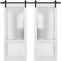 Sliding Double Barn Doors with Hardware | Lucia 22 White Silk with Frosted Opaque Glass | 13FT Rail Sturdy Set | Kitchen Lite Wooden Solid Panel Interior Bedroom Bathroom Door-64" x 96" (2* 32x96) White