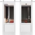 Sturdy Double Barn Door with | Lucia 1533 White Silk with Clear Glass | 13FT Rail Hangers Heavy Set | Solid Panel Interior Doors-48" x 84" (2* 24x84) White