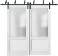 Sliding Closet Barn Bypass Doors | Lucia 22 White Silk with Frosted Glass | Sturdy 6.6ft Rails Hardware Set | Wood Solid Bedroom Wardrobe Doors  White