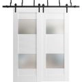Sliding Closet Opaque Glass 2 Lites Barn Bypass Doors 36 x 80 inches / Sete 6222 White Silk / Modern 6.6ft Rails Hardware Set / Wood Solid Bedroom Wardrobe Doors  White