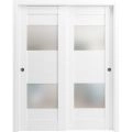 Sliding Closet Opaque Glass 2 Lites Bypass Doors 36 x 80 inches / Sete 6222 White Silk / Rails Hardware Set / Wood Solid Bedroom Wardrobe Doors  White