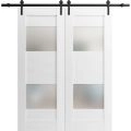Modern Double Barn Door with 2 Lites / Sete 6222 / 13FT Rail Track Set / Solid Panel Interior Doors-36" x 80" White