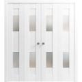 Sliding Closet Double Bi-fold Doors | Sete 6222 White Silk | Sturdy Tracks Moldings Trims Hardware Set | Wood Solid Bedroom Wardrobe Doors  White