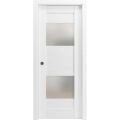 Sliding Pocket Door 18 x 80 inches with Opaque Glass 2 Lites / Sete 6222 White Silk / Kit Rail Hardware / MDF Interior Bedroom Modern Doors White