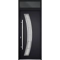 Front Exterior Prehung Steel Door / Deux 6500 White / Transom Window / Stainless Inserts Single Modern Painted-W36" x H80+16"-Right-hand Inswing Black