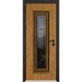 Front Exterior Prehung Steel Door / Ballucio 6044 Gray Graphite / Stainless Inserts Single Modern Painted-W36" x H80"-Left-hand Inswing Oak