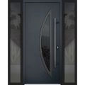 Front Exterior Prehung Steel Door / Deux 6501 Anthracite / 2 Sidelight Exterior Windows / Stainless Inserts Single Modern Painted-W12+36+12" x H80"-Left-hand Inswing Antracite