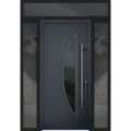 Front Exterior Prehung Steel Door / Deux 6501 Anthracite / 2 Sidelight and Transom Window / Stainless Inserts Single Modern Painted-W14+36+14" x H80+16"-Left-hand Inswing Antracite