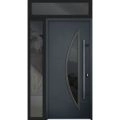 Front Exterior Prehung Steel Door / Deux 6501 Anthracite / Sidelight and Transom Window / Stainless Inserts Single Modern Painted-W36+12" x H80+16"-Left-hand Inswing Antracite