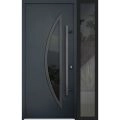Front Exterior Prehung Steel Door / Deux 6501 Anthracite / Sidelight Exterior Window / Stainless Inserts Single Modern Painted-W36+16" x H80"-Left-hand Inswing Antracite