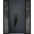 Front Exterior Prehung Steel Door / Deux 6501 Anthracite / 2 Sidelight Exterior Windows / Stainless Inserts Single Modern Painted-W14+36+14" x H80"-Right-hand Inswing Antracite