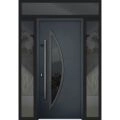 Front Exterior Prehung Steel Door / Deux 6501 Anthracite / 2 Sidelight and Transom Window / Stainless Inserts Single Modern Painted-W14+36+14" x H96+12"-Right-hand Inswing Antracite