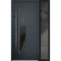 Front Exterior Prehung Steel Door / Deux 6501 Anthracite / Sidelight Exterior Window /  Stainless Inserts Single Modern Painted-W36+12" x H80"-Right-hand Inswing Antracite
