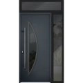 Front Exterior Prehung Steel Door / Deux 6501 Anthracite / Sidelight and Transom Window / Stainless Inserts Single Modern Painted-W36+14" x H80+16"-Right-hand Inswing Antracite
