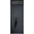 Front Exterior Prehung Steel Door / Deux 6501 Anthracite / Transom Window / Stainless Inserts Single Modern Painted-W36" x H80+16"-Right-hand Inswing Antracite