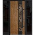 Front Exterior Prehung Steel Door / Deux 6678 Natural Oak / 2 Sidelight Exterior Windows Sidelites/ Entry Metal Modern Painted W12+36+12" x H80" Left hand Inswing Oak