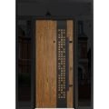 Front Exterior Prehung Steel Door / Deux 6678 Natural Oak / 2 Sidelight and Transom Window Sidelite / Entry Metal Modern Painted W12+36+12" x H80+16" Left hand Inswing Oak