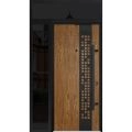 Front Exterior Prehung Steel Door / Deux 6678 Natural Oak / Sidelight and Transom Window Sidelite / Entry Metal Modern Painted W36+12" x H80+16" Left hand Inswing Oak