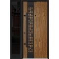 Front Exterior Prehung Steel Door / Deux 6678 Natural Oak / Sidelight Exterior Window Sidelite / Entry Metal Modern Painted W36+12" x H80" Right hand Inswing Oak