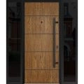 Front Exterior Prehung Steel Door / Deux 6683 Natural Oak / 2 Sidelight Exterior Windows Sidelites/ Entry Metal Modern Painted W12+36+12" x H80" Left hand Inswing Oak