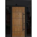 Front Exterior Prehung Steel Door / Deux 6683 Natural Oak / 2 Sidelight and Transom Window Sidelite / Entry Metal Modern Painted W12+36+12" x H80+16" Left hand Inswing Oak
