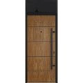 Front Exterior Prehung Steel Door / Deux 6683 Natural Oak / Transom Window Sidelite / Entry Metal Modern Painted W36" x H80+16" Left hand Inswing Oak