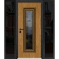 Front Exterior Prehung Steel Door / Ballucio 6644 Natural Oak / Black 2 Side Exterior Windows Sidelites/ Entry Metal Modern Painted W12+36+12" x H80" Right hand Inswing Oak
