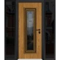 Front Exterior Prehung Steel Door / Ballucio 6644 Natural Oak / Black 2 Side Exterior Windows Sidelites/ Entry Metal Modern Painted W14+36+14" x H80" Left hand Inswing Oak