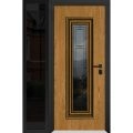 Front Exterior Prehung Steel Door / Ballucio 6644 Natural Oak / Black Side Exterior Window Sidelite / Entry Metal Modern Painted W36+16" x H80" Left hand Inswing Oak