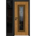 Front Exterior Prehung Steel Door / Ballucio 6644 Natural Oak / Black Side Exterior Window Sidelite / Entry Metal Modern Painted W36+12" x H80" Right hand Inswing Oak