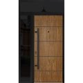 Front Exterior Prehung Steel Door / Deux 6683 Natural Oak / Sidelight and Transom Window Sidelite / Entry Metal Modern Painted W36+12" x H80+16" Right hand Inswing Oak
