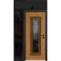 Front Exterior Prehung Steel Door / Ballucio 6644 Natural Oak / Black Side and Top Exterior Window Sidelite / Entry Metal Modern Painted W36+12" x H80+16" Left hand Inswing Oak
