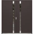 Front Exterior Prehung Aluminum Double Doors / Cynex 6777 Brown / Steel Metal Modern Painted W72"xH80" Left-hand Inswing  Brown