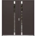 Front Exterior Prehung Aluminum Double Doors / Cynex 6777 Brown / Steel Metal Modern Painted W72"xH80" Right-hand Inswing  Brown