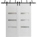 Sliding Closet Opaque Glass Barn Bypass Doors 36 x 80 inches / Sete 6900 White Silk / Modern 6.6ft Rails Hardware Set / Wood Solid Bedroom Wardrobe Doors  White