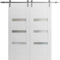 Modern Double Barn Door with 2 Lites / Sete 6900 / 13FT Rail Track Set / Solid Panel Interior Doors-36" x 80" White