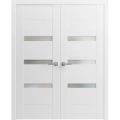 Solid French Double Doors Opaque Glass / Sete 6900 White Silk / Wood Solid Panel Frame / Closet Bedroom Modern Doors -36" x 80" White