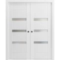 Sliding French Double Pocket Doors 36 x 80 inches Opaque Glass / Sete 6900 White Silk / Kit Rail Hardware / MDF Interior Bedroom Modern Doors White
