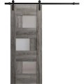 Sturdy Barn Door Frosted Glass | Sete 6933 Matte Black | 6.6FT Rail Hangers Heavy Hardware Set | Solid Panel Interior Doors-18" x 80" Nebraska Grey