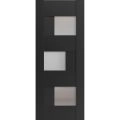 Slab Barn Door Panel Frosted Glass | Sete 6933 Light Grey Oak | Sturdy Finished Doors | Pocket Closet Sliding-18" x 80" Black Matte