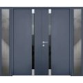 Front Exterior Prehung Aluminum Door / Cynex 6777 Brown / Entry Steel Metal Modern Painted W12+32+12"xH80+14" Left-hand Inswing Gray Graphite