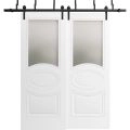 Sliding Closet Opaque Glass Barn Bypass Doors 36 x 80 inches / Mela 7012 Matte White / Modern 6.6ft Rails Hardware Set / Wood Solid Bedroom Wardrobe Doors  Painted White