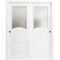 Sliding Closet Opaque Glass Bypass Doors 36 x 80 inches / Mela 7012 Matte White / Rails Hardware Set / Wood Solid Bedroom Wardrobe Doors  Painted White