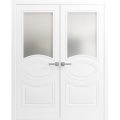 Solid French Double Doors Opaque Glass / Mela 7012 Matte White / Wood Solid Panel Frame / Closet Bedroom Modern Doors -36" x 80" Painted White